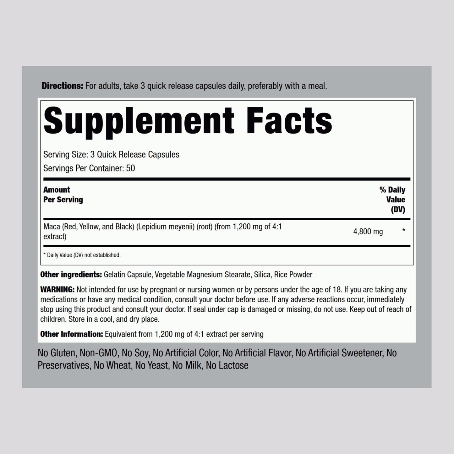 Piping Rock Maca Root Capsules 150 Capsules