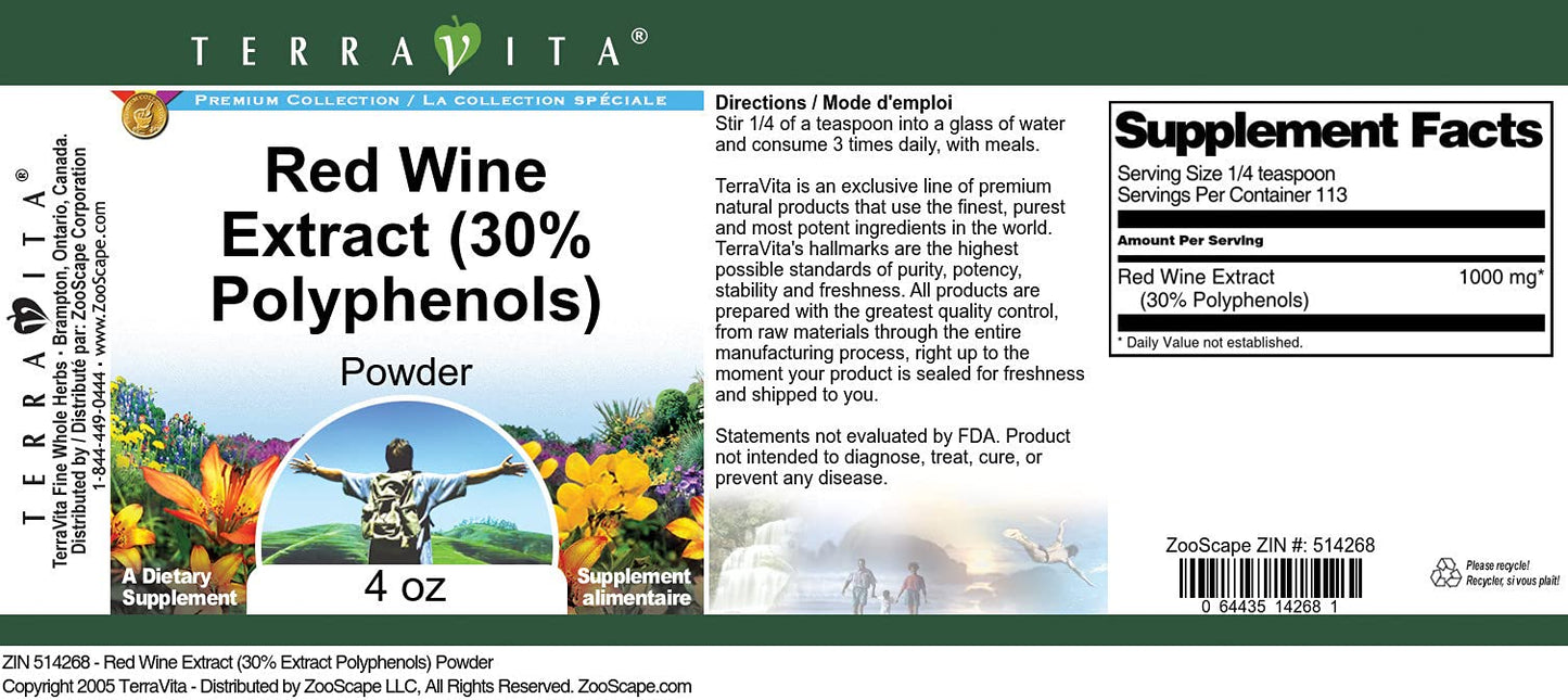 Terravita Red Wine Extract (30% Polyphenols) Powder, 4 oz