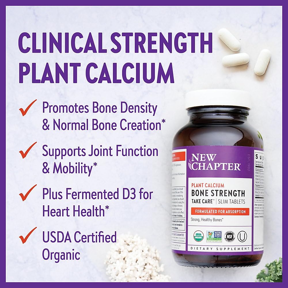 New Chapter Calcium Supplement – Bone Strength Organic Plant Calcium with Vitamin K2 + D3 + Magnesium, Vegetarian, Gluten Free, 120 Tablets