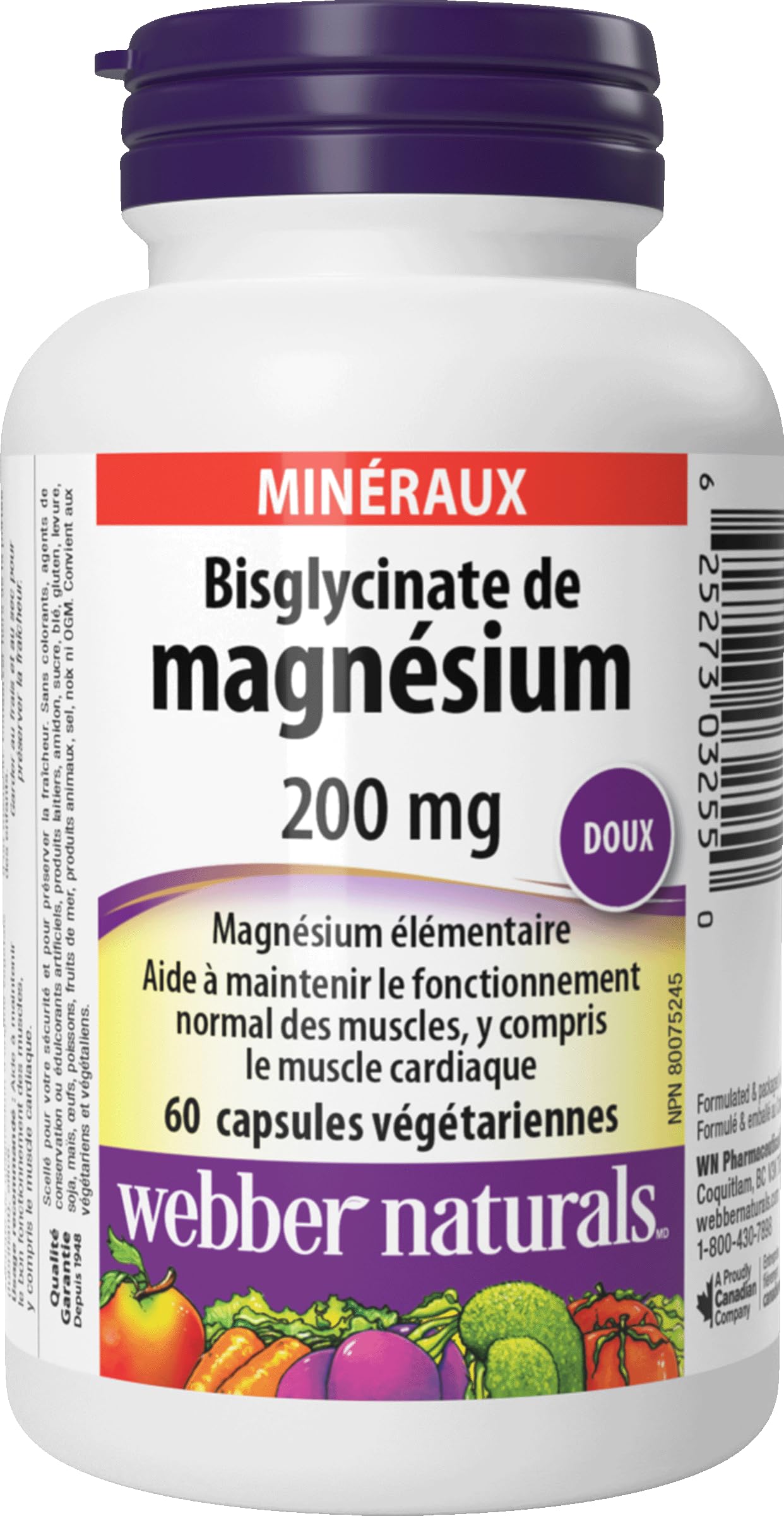 Webber Naturals Magnesium Bisglycinate 200 mg Capsules, 60 Capsules