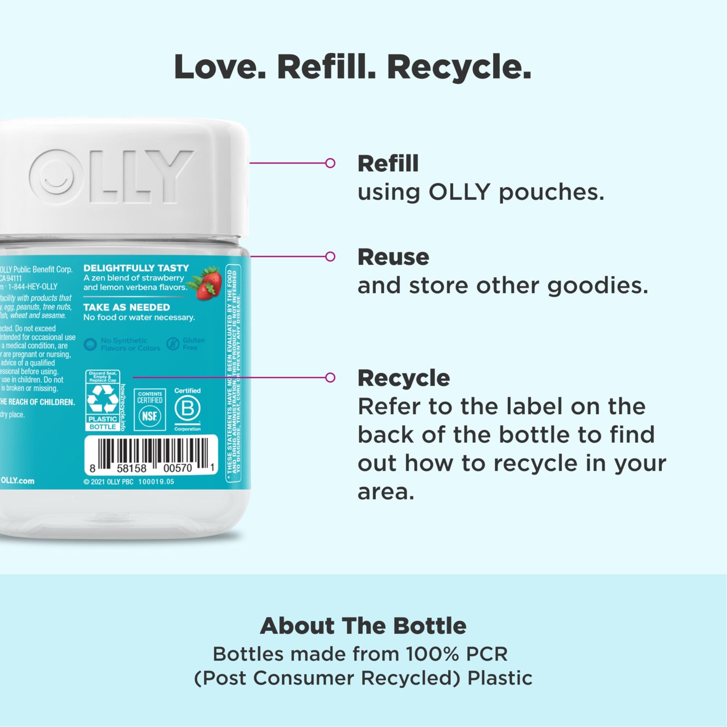 OLLY Goodbye Stress Gummy GABA L-Theanine Lemon Balm Stress Relief Supplement, 42 Count
