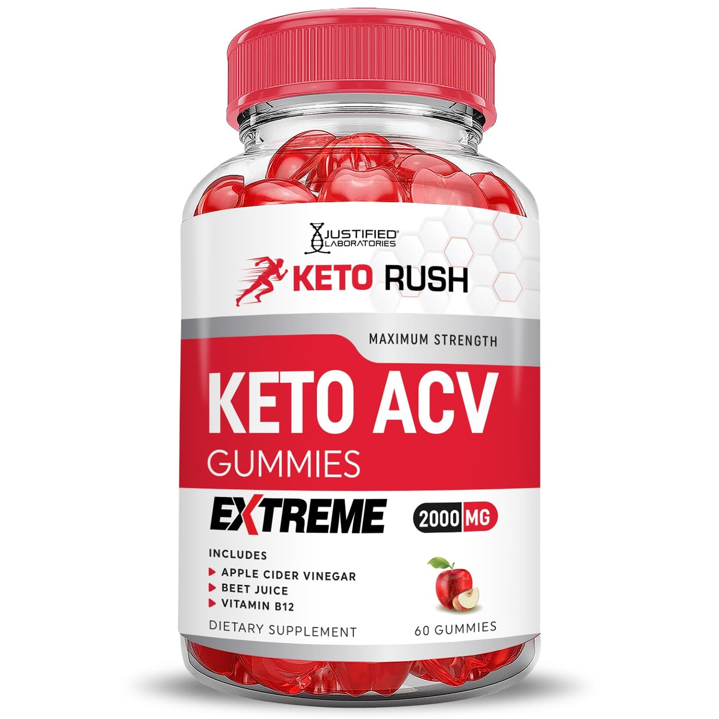 Justified Laboratories Keto Rush Keto ACV Gummies Extreme 2000MG Gummy, 180 Count