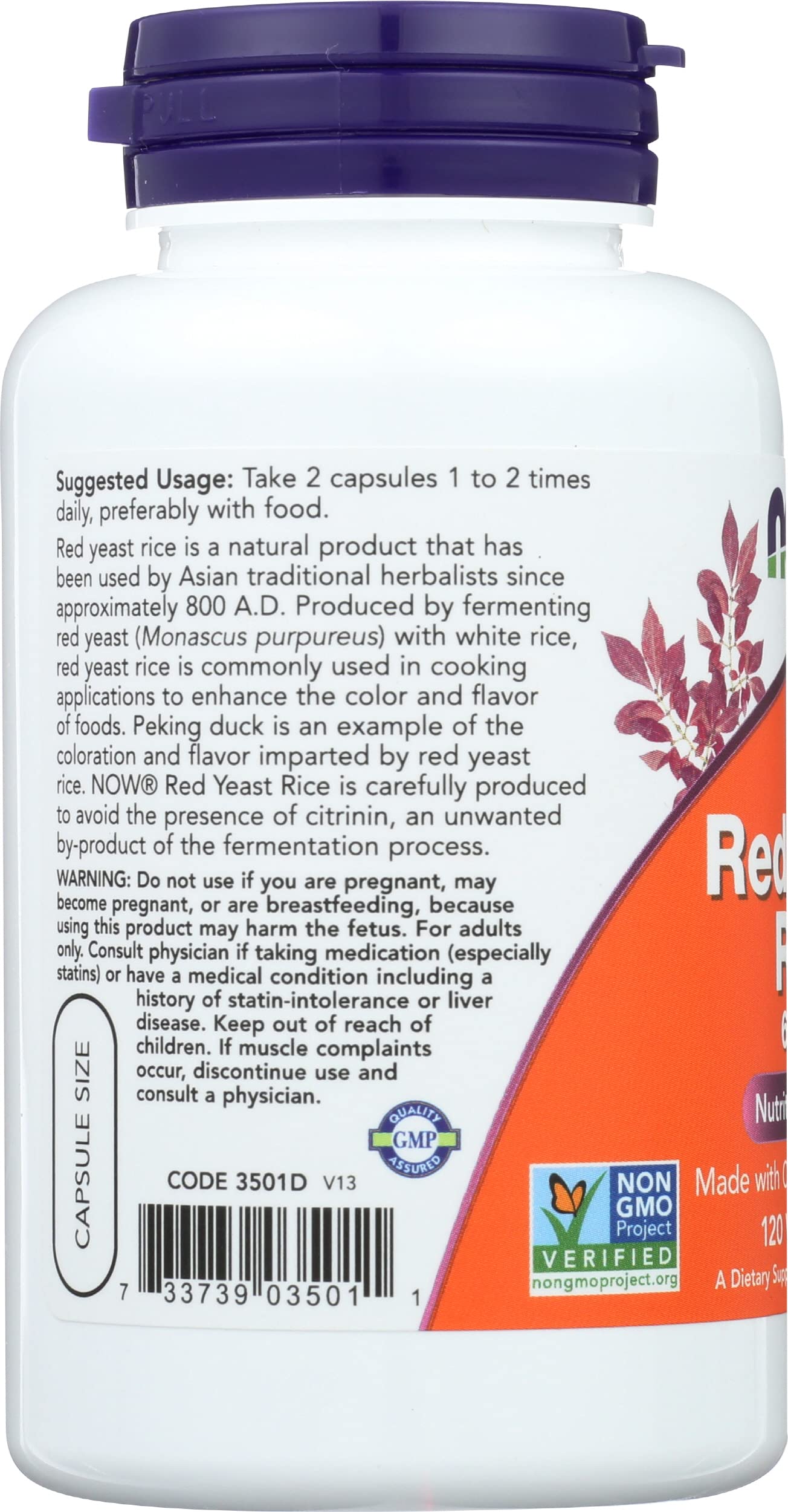 NOW Foods Red Yeast Rice 600mg Capsule, 120 Count