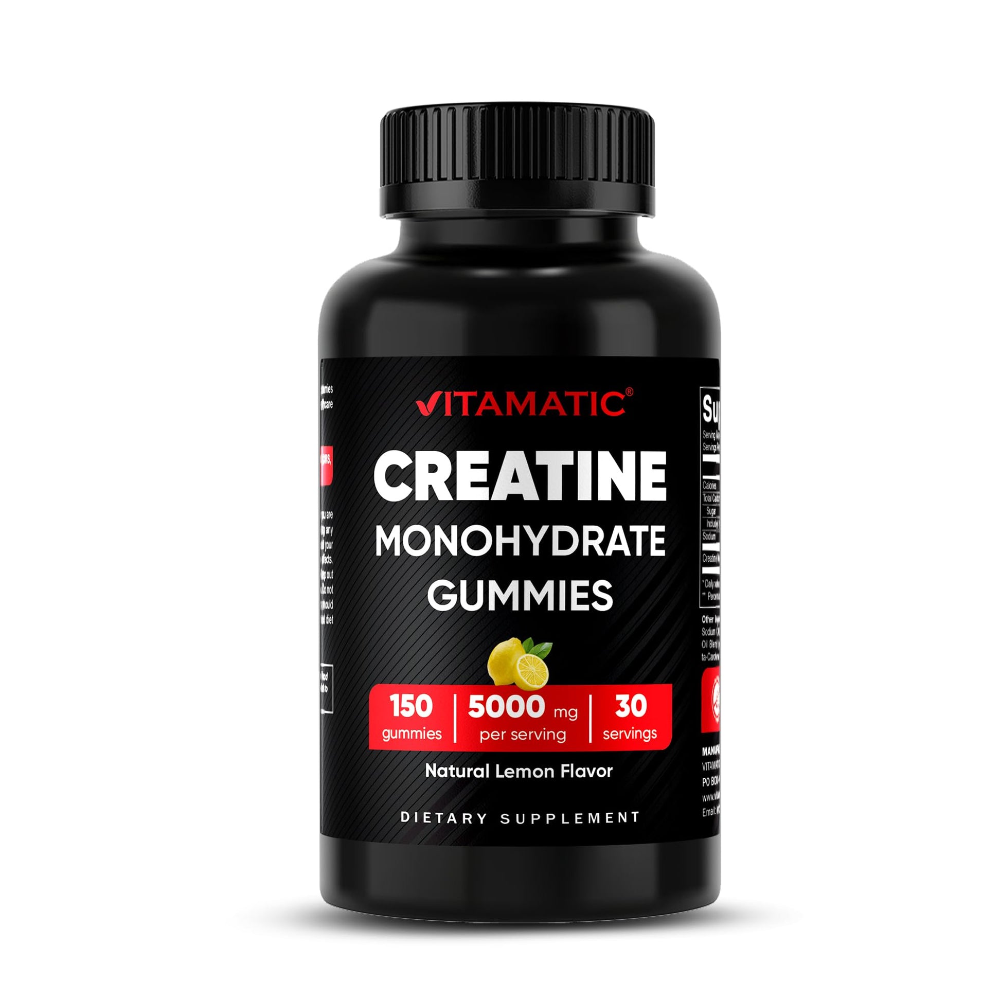 Vitamatic Creatine Gummies 5000mg per Serving Natural Lemon Flavor, 150 Gummies