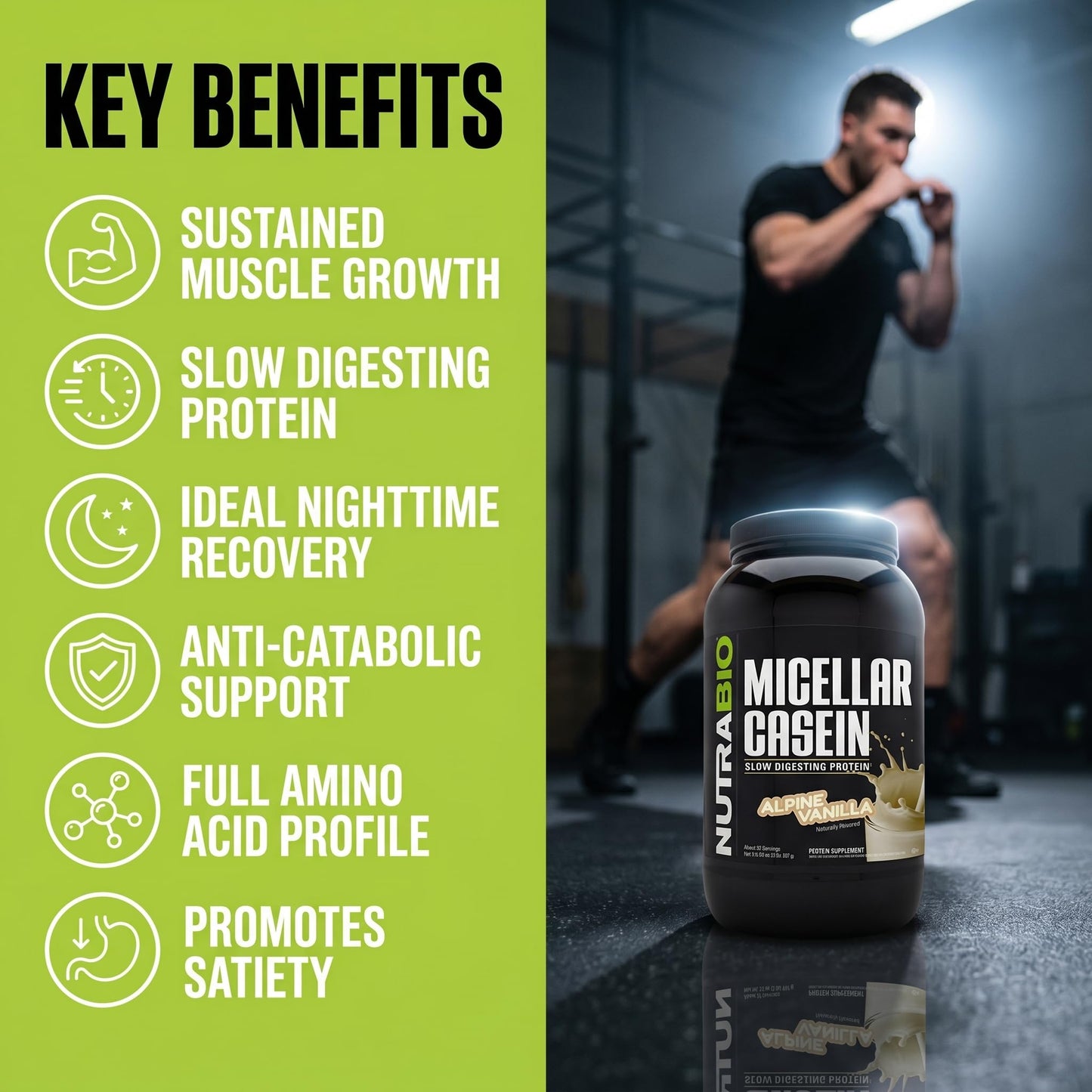 NutraBio Micellar Casein Protein Powder, 32 Servings, 2 lb