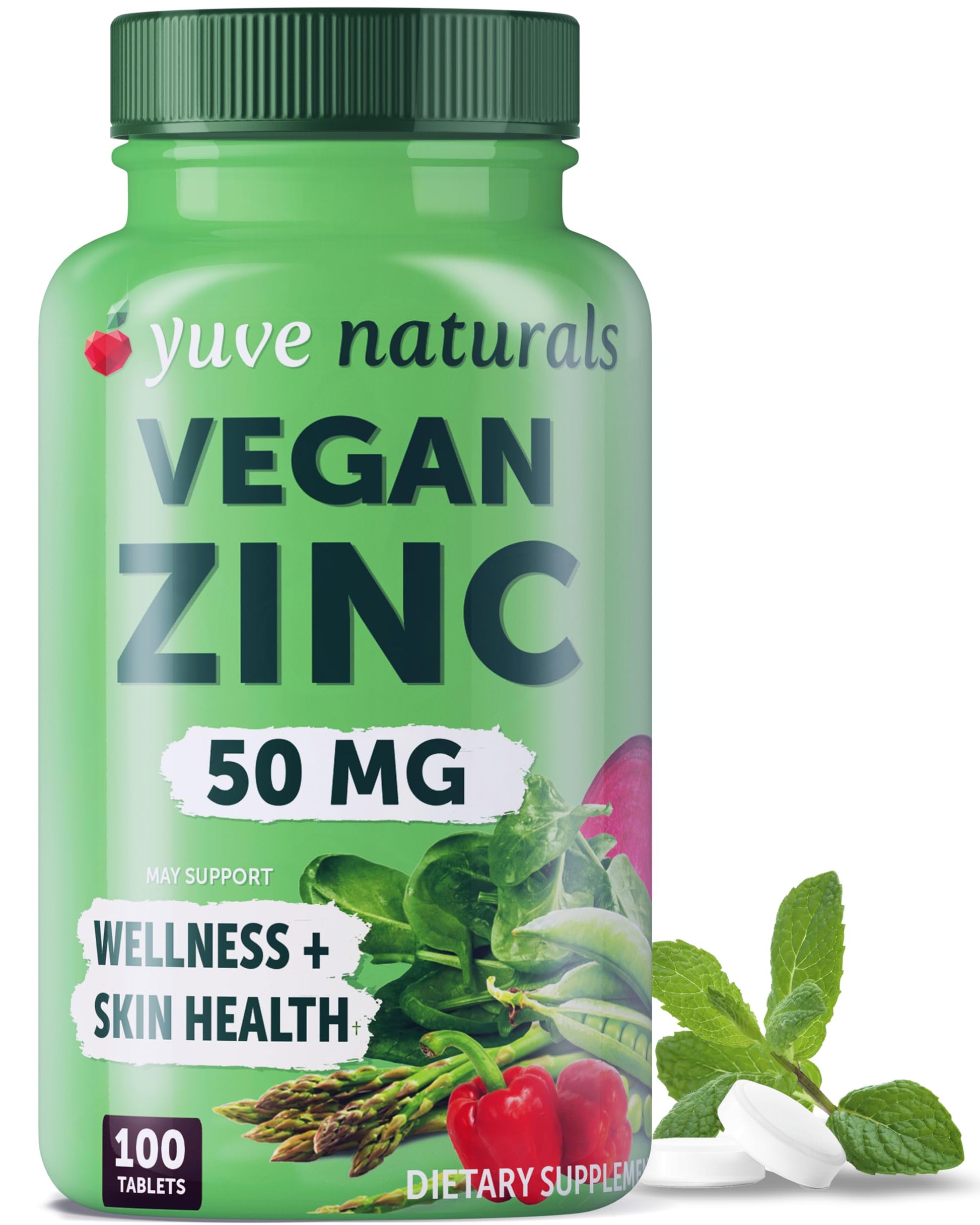 Yuve Vegan Zinc 50 mg Zinc Gluconate Tablets, 100 Count