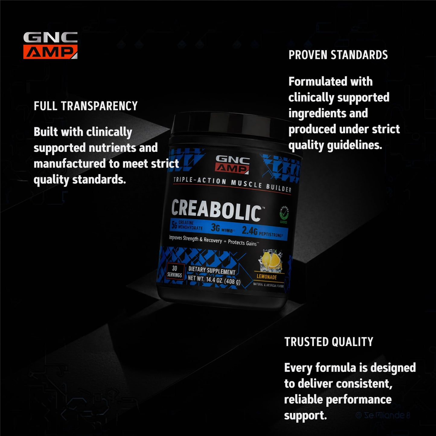 GNC AMP Creabolic Creatine Monohydrate Powder 14.3 Ounce