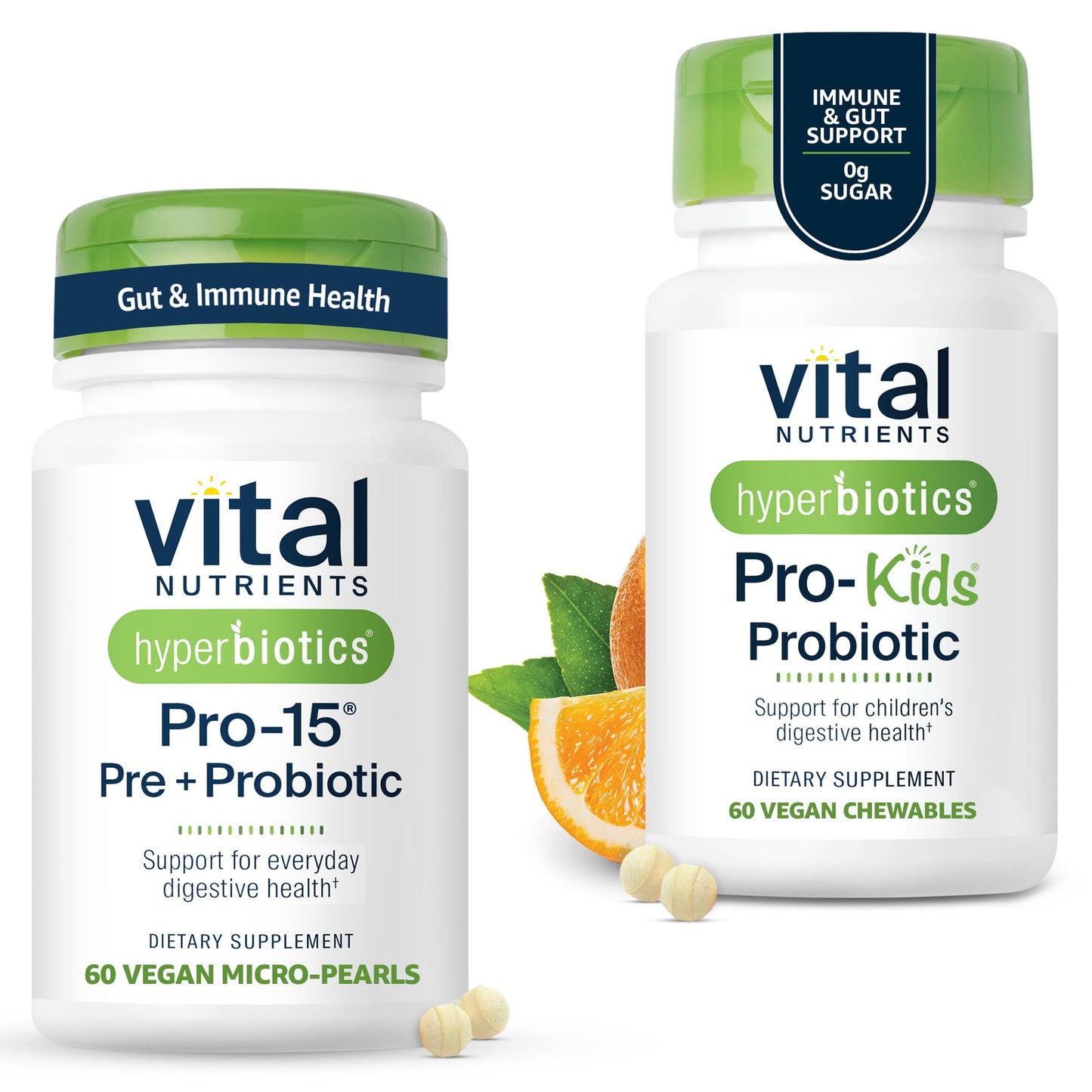 Hyperbiotics Vital Nutrients Family Probiotic Bundle with Pro-15 Time Release Pearls and Pro-Kids Chewable Probiotic Tablets, 120 Count