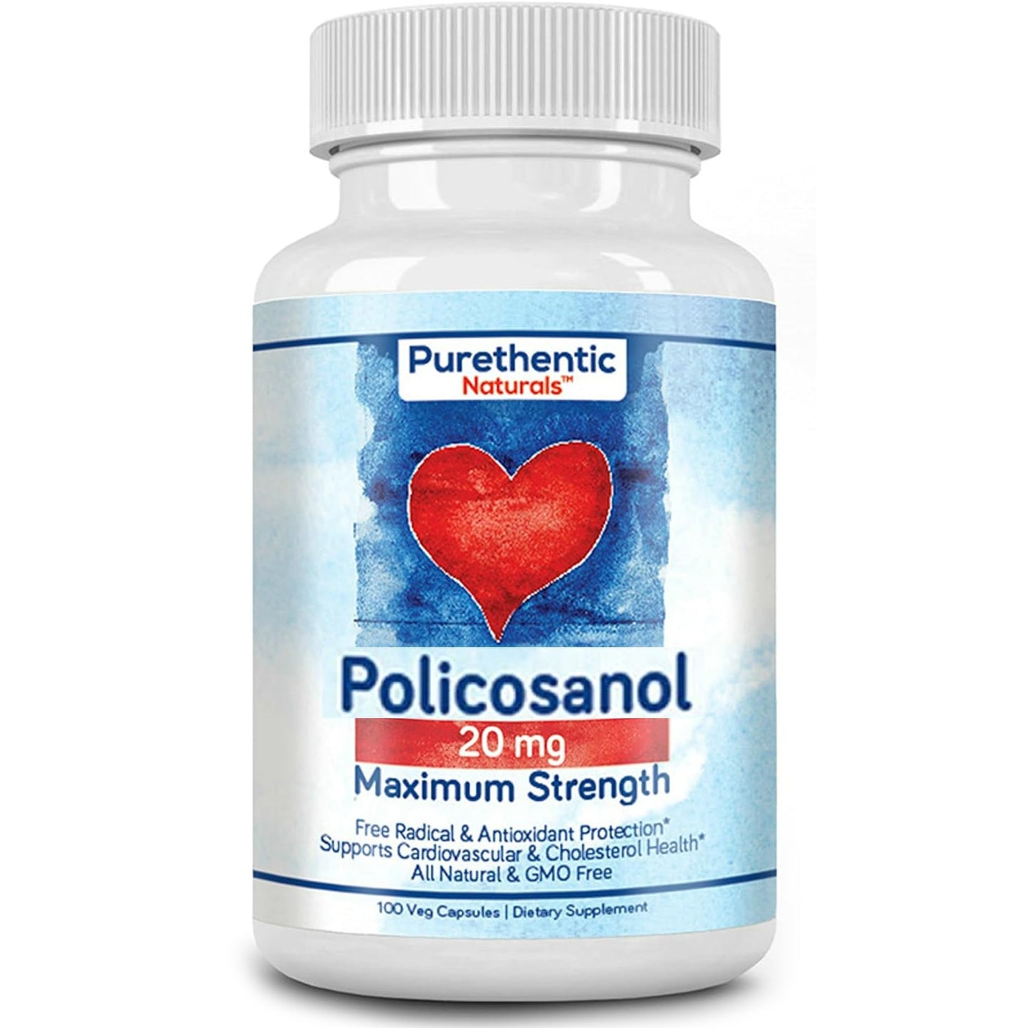 Purethentic Naturals Policosanol 20mg Veg Capsules, 100 Capsules
