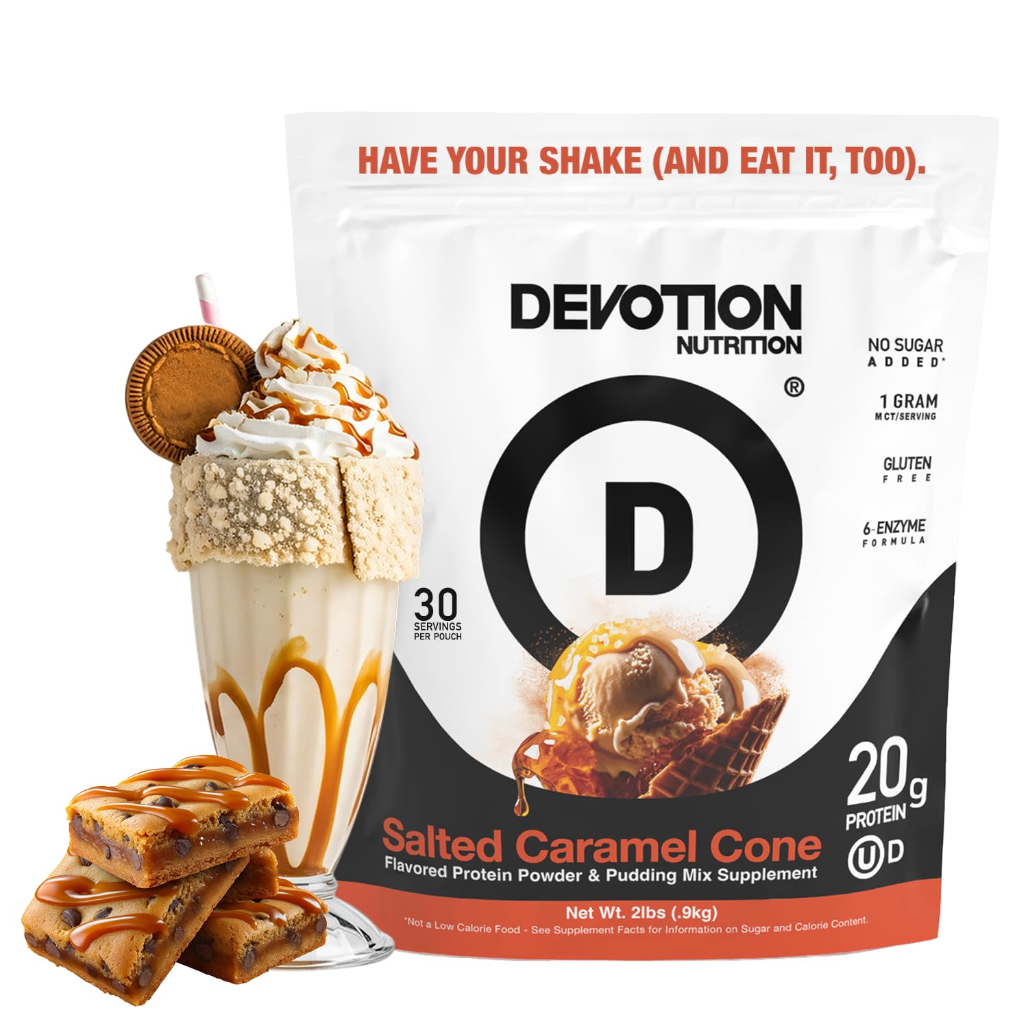 Devotion Nutrition Protein Powder Blend Powder Salted Caramel Cone 32 Servings