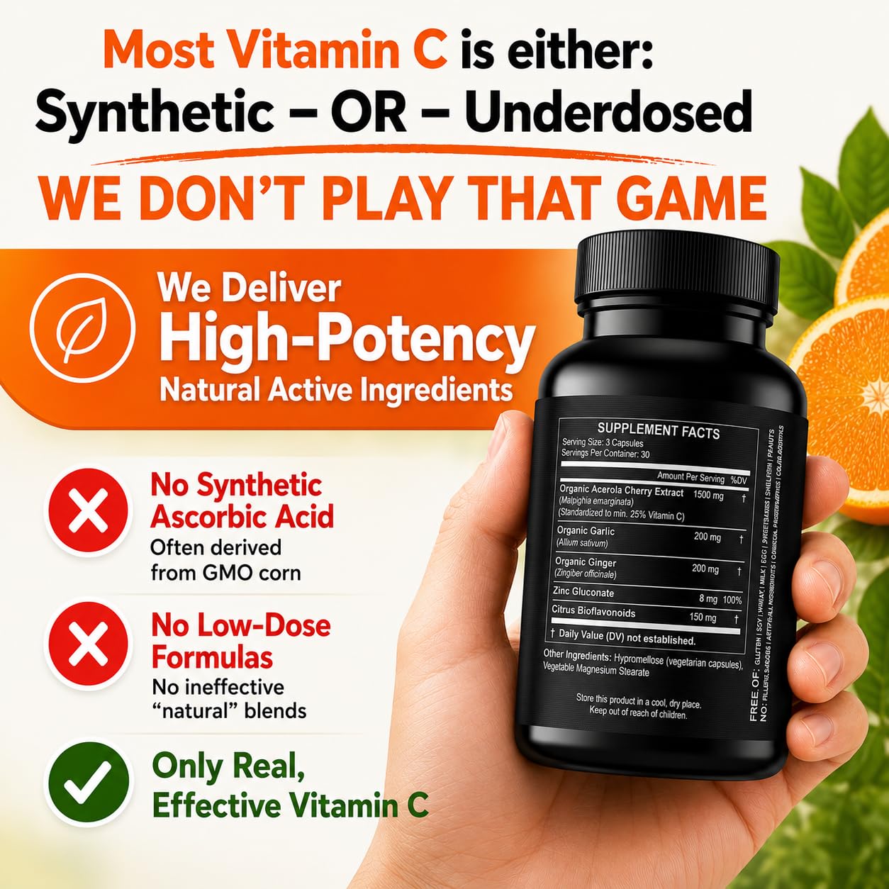 HCL Herbal Code Labs Natural Vitamin C from Organic Acerola Cherry Capsules 90 Count