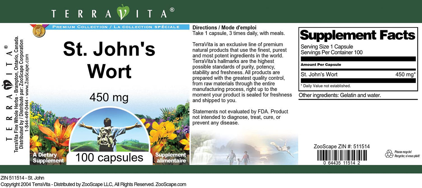 Terravita St. John's Wort 450 mg Capsules, 300 Capsules