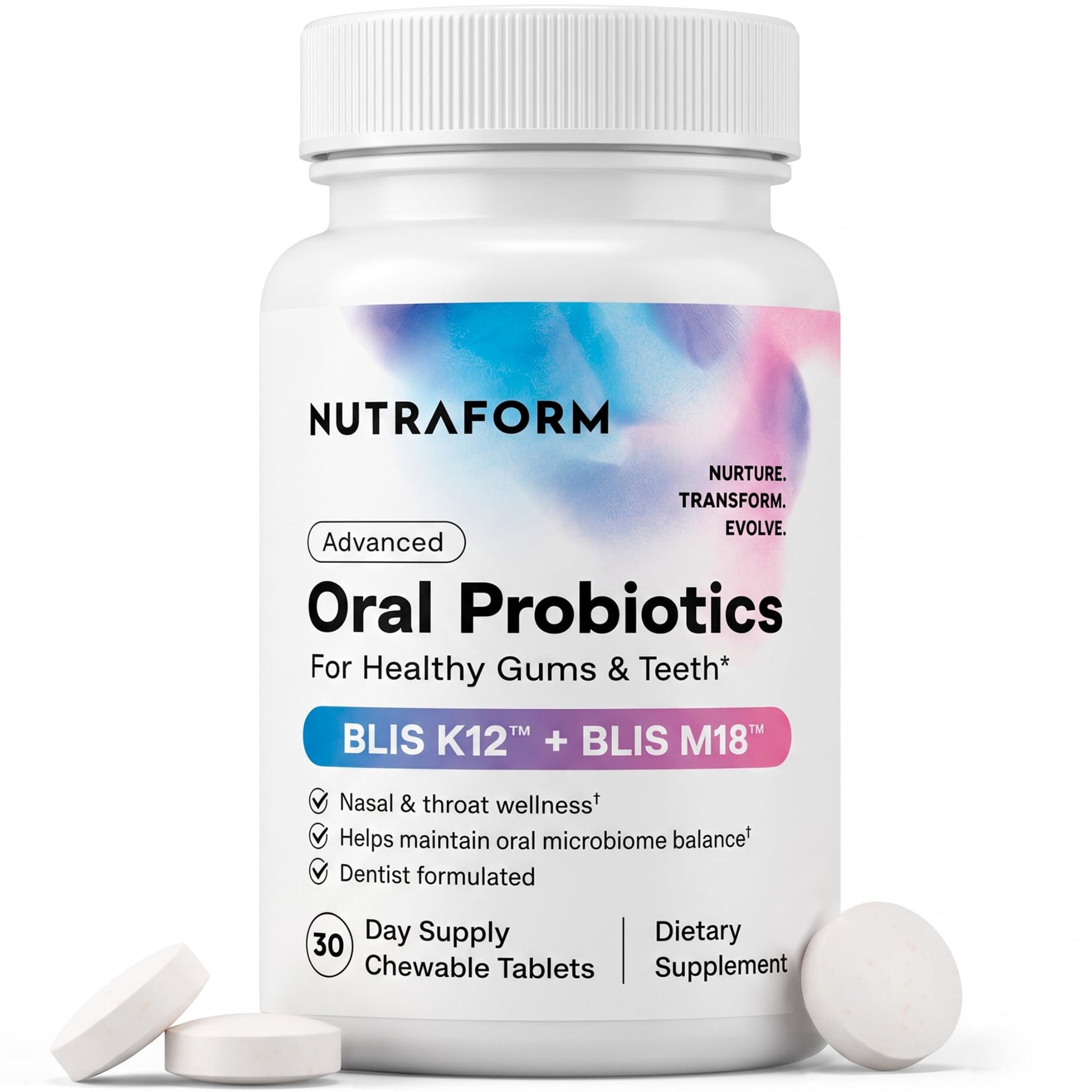 Nutraform Oral Probiotics for Teeth and Gums & Bad Breath with BLIS K12 & M18 Lozenges, 30 Lozenges