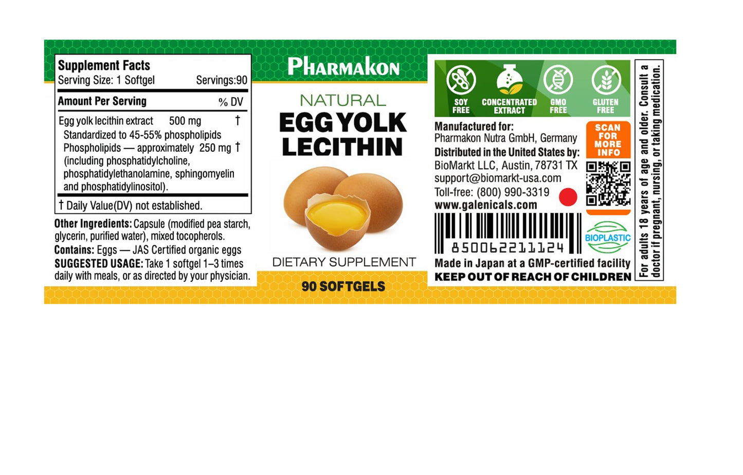PHARMAKON Organic Egg Yolk Lecithin Softgel 90 Count
