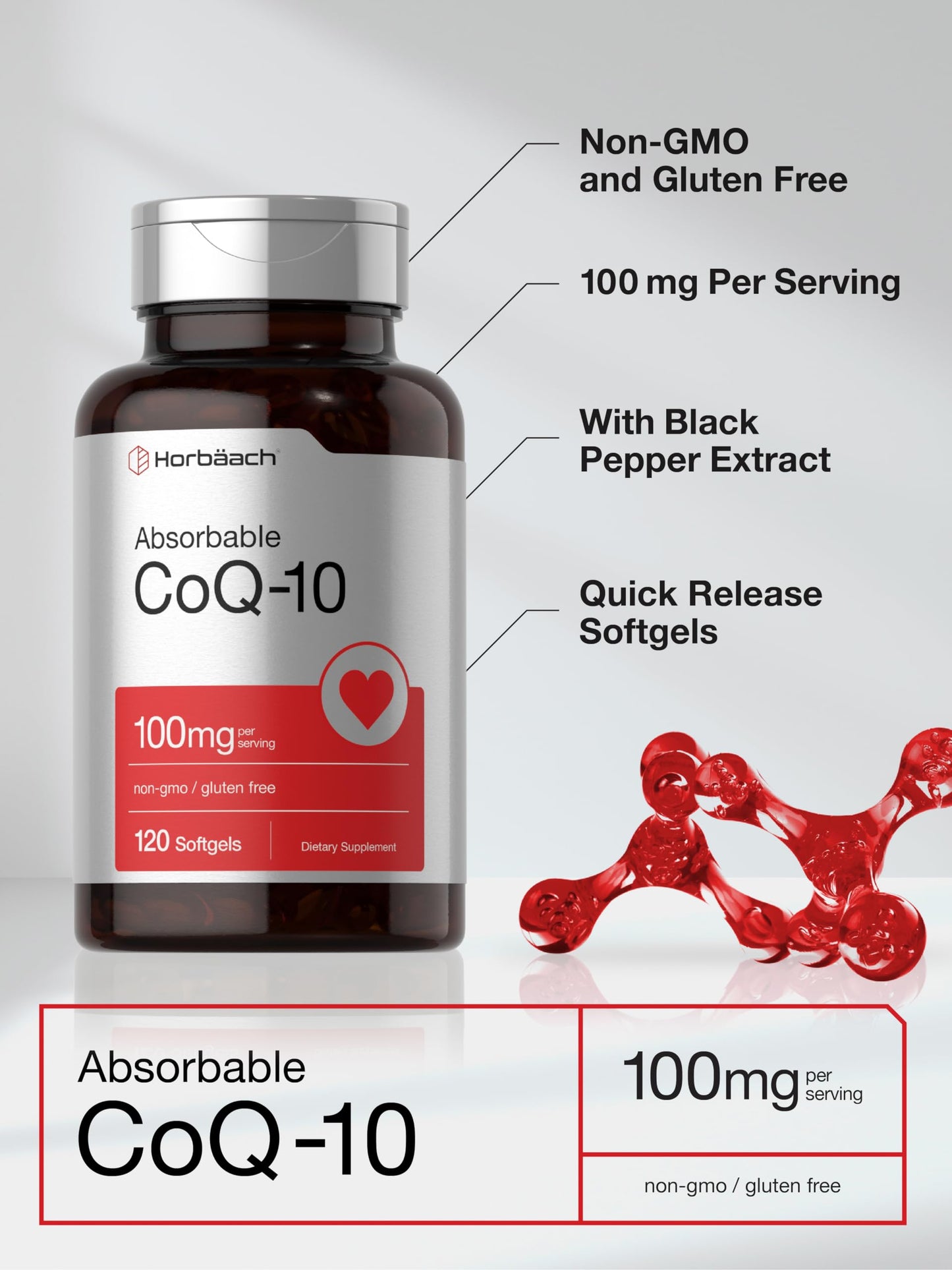 Horbäach CoQ10 100mg Softgels, 120 Count