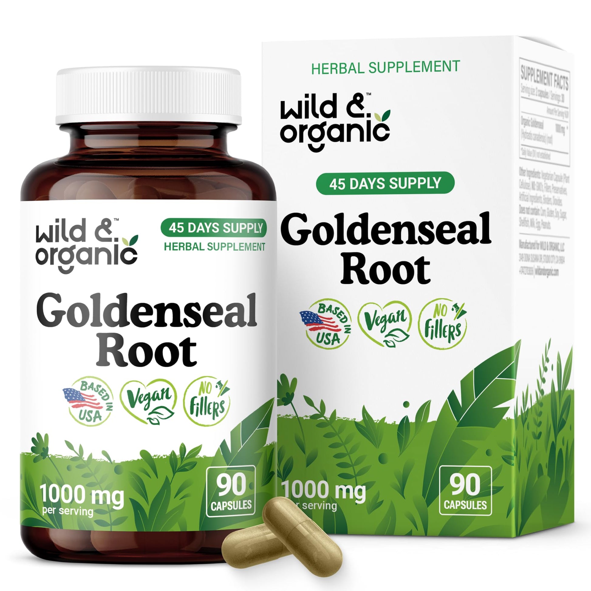 Wild & Organic Goldenseal Root Capsules 1000mg, 90 Capsules