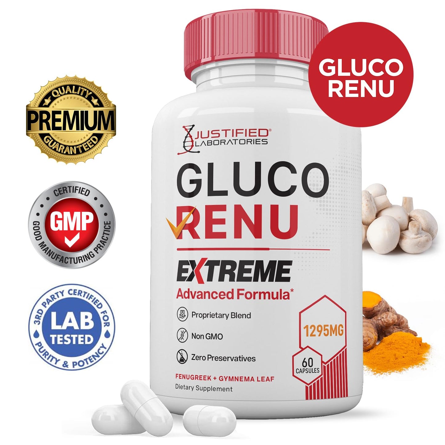 Justified Laboratories Gluco Renu Extreme 1295MG Glyco Support Capsules 300 Capsules