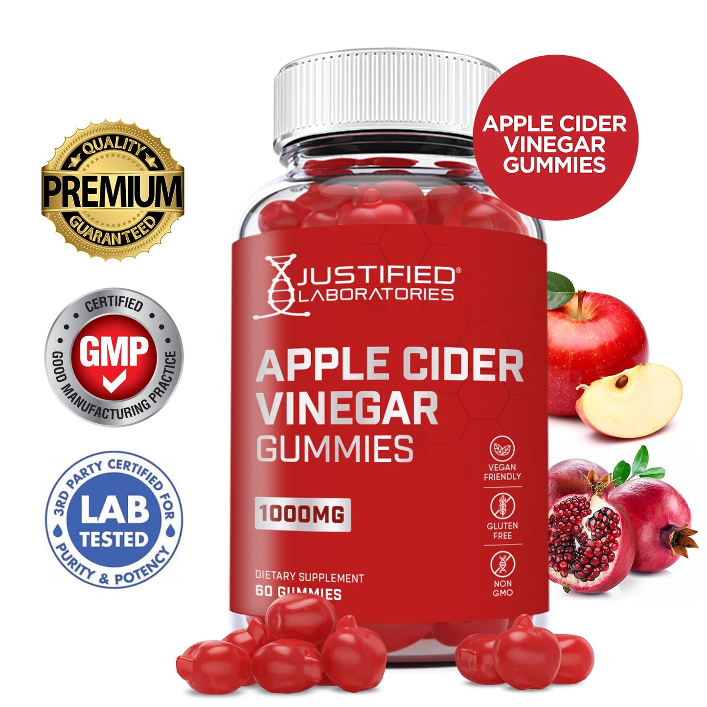 Justified Laboratories Apple Cider Vinegar Gummies 1000MG ACV with Pomegranate Juice Beet Root B12, 540 Gummies