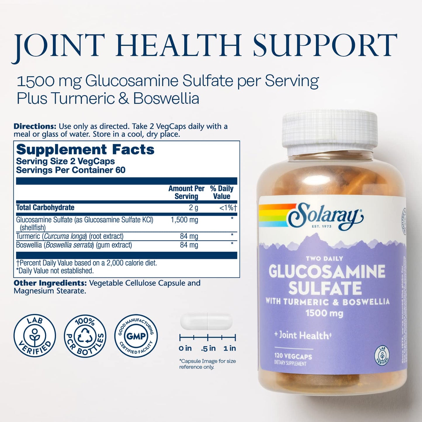SOLARAY Glucosamine Sulfate 1500mg VegCaps 120