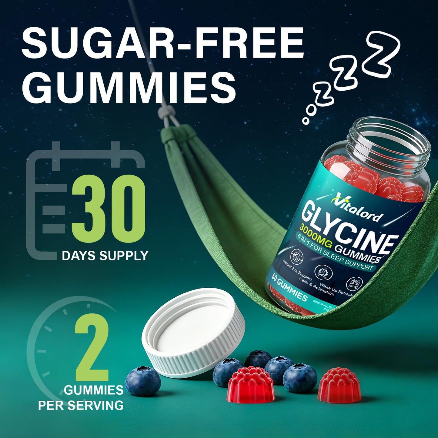 Vitalord Glycine Gummies Sugar Free, 60 Gummies