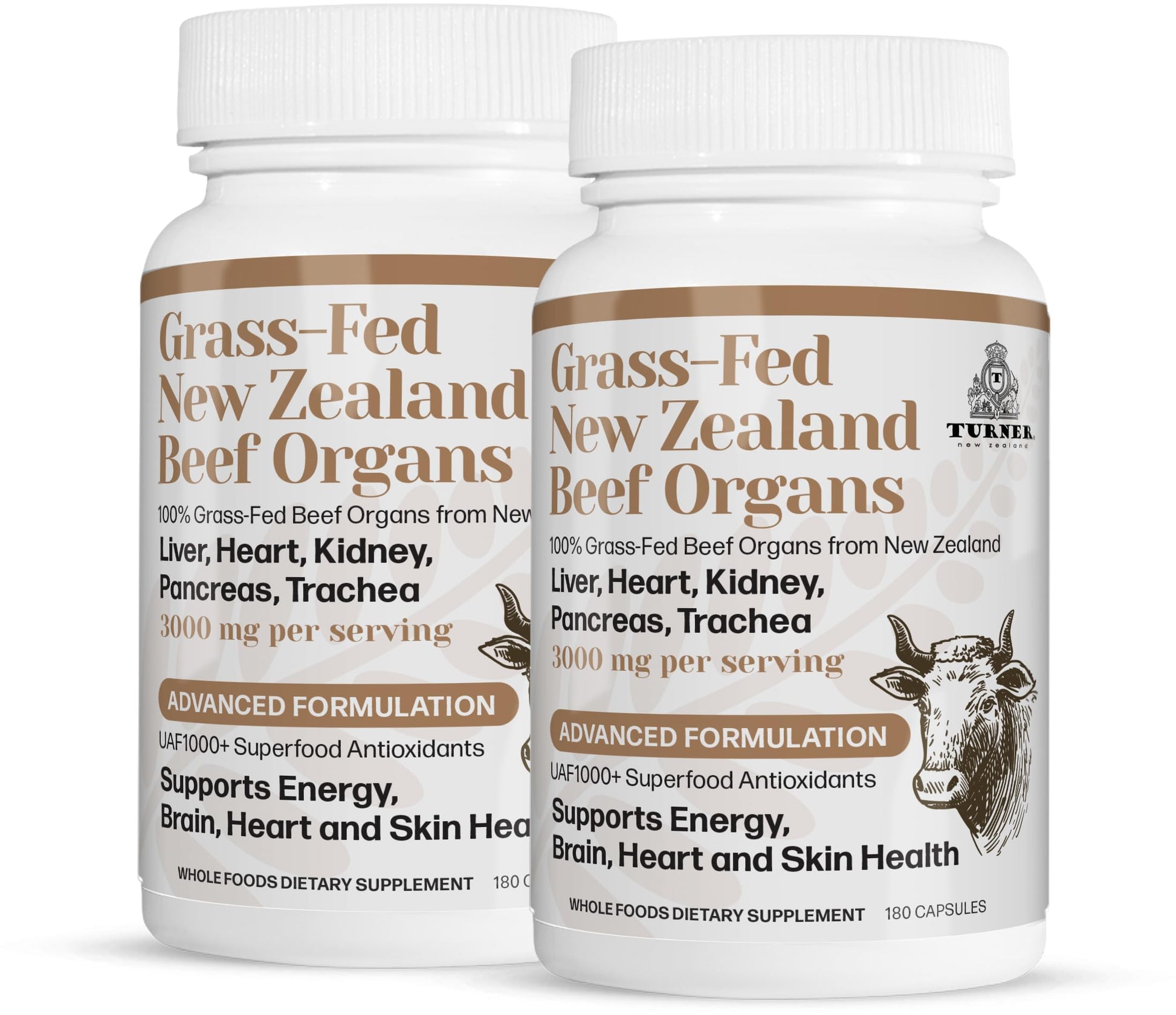 TURNER New Zealand 100% Live-Grass-Fed Beef Organs Complex Capsule, 360 Capsules