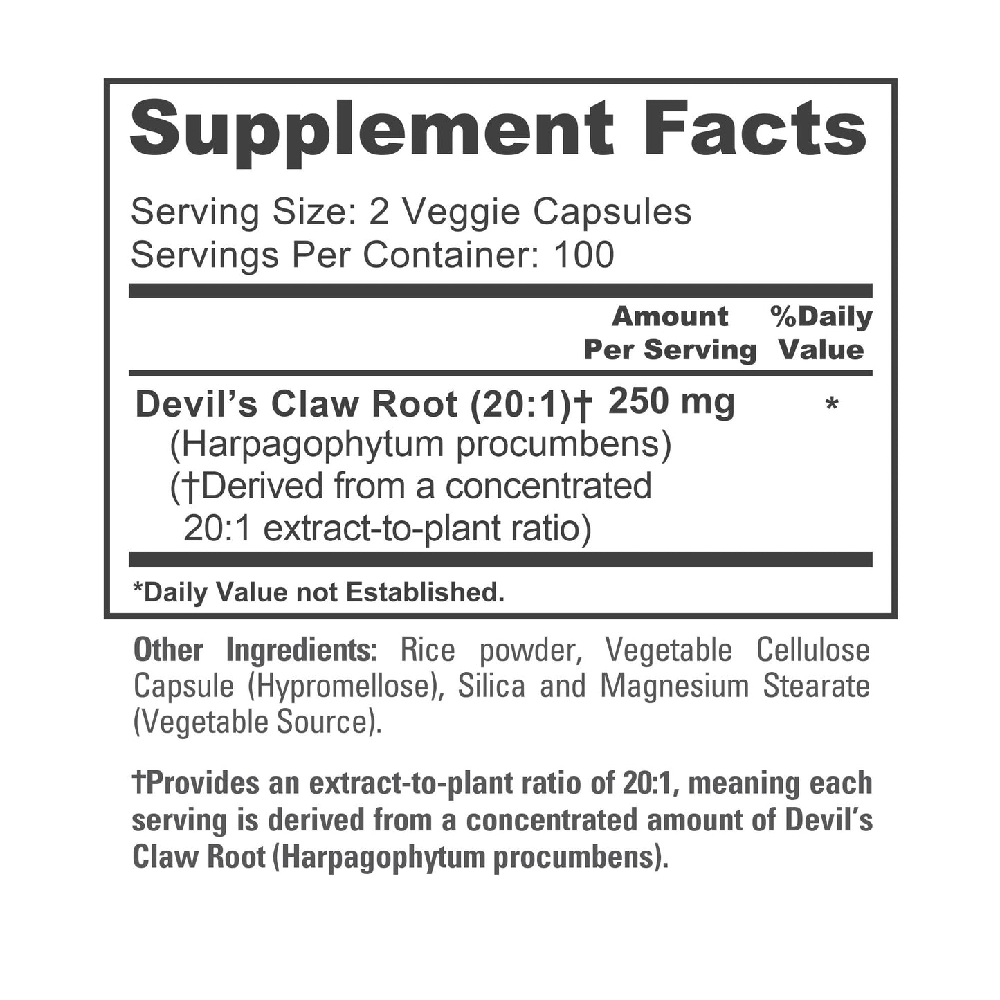 NusaPure Devil's Claw 250mg Veggie Capsules, 200 Count