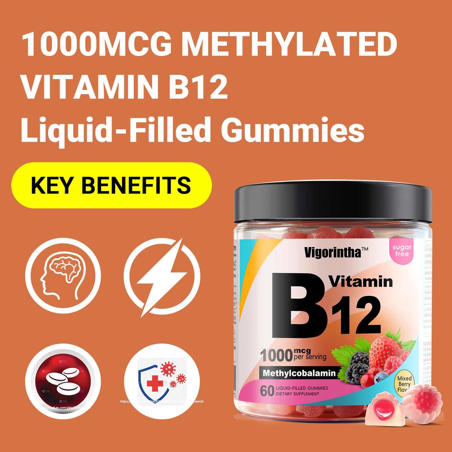 Vigorintha Methyl Vitamin B12 Gummies 1000mcg, 60 Gummies