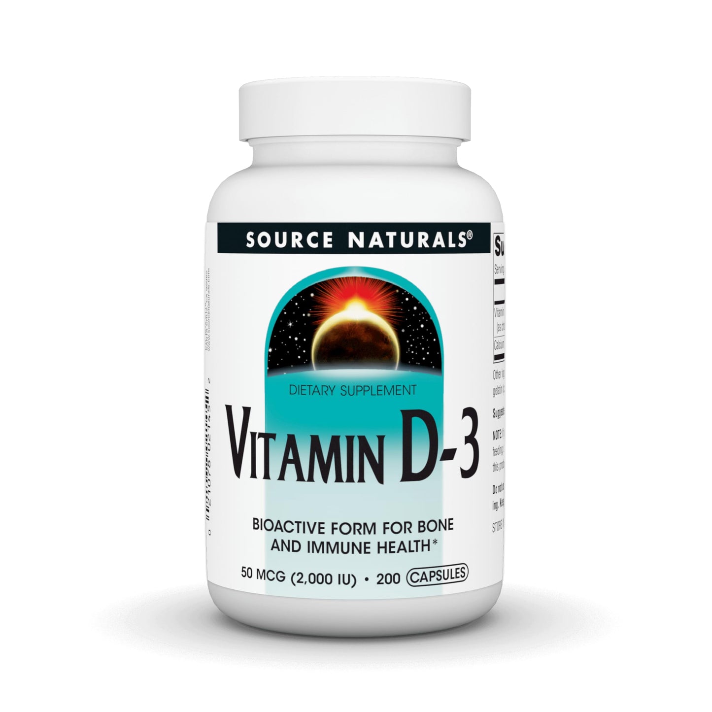 Source Naturals Vitamin D-3 Bioactive Form for Bone & Immune Health 50 mcg (2000 IU) Capsules, 200 Count
