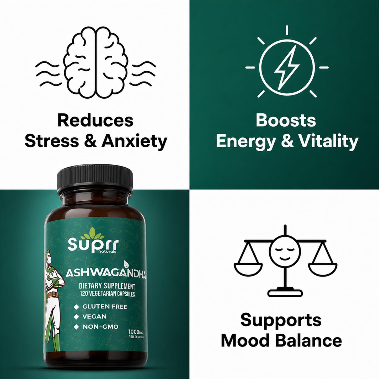 suprr naturals Ashwagandha 1000mg Capsules 120 Count