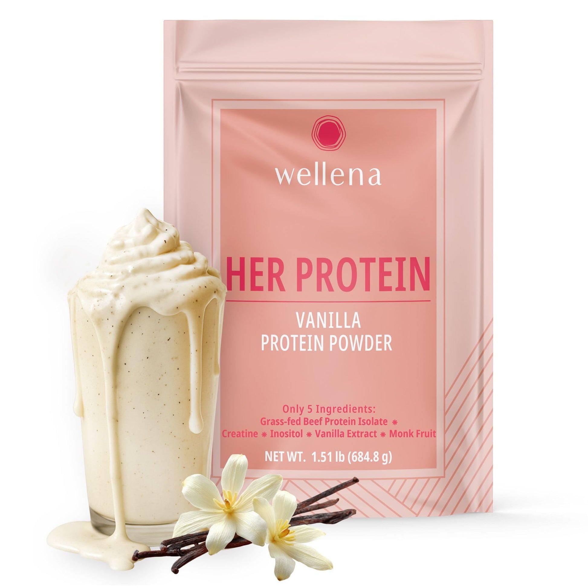 Wellena Her Protein 3-in-1 Whey-Free Beef Isolate Formula with Creatine & Inositol – Grass-Fed Protein Powder – Dairy & Pea Free – Women’s Daily Nutrition, 1.87 lb