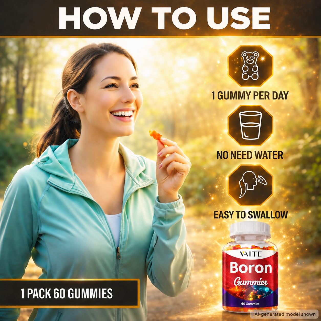 VAITE Boron Supplement for Men & Women 10mg Gummies, 60 Chewables