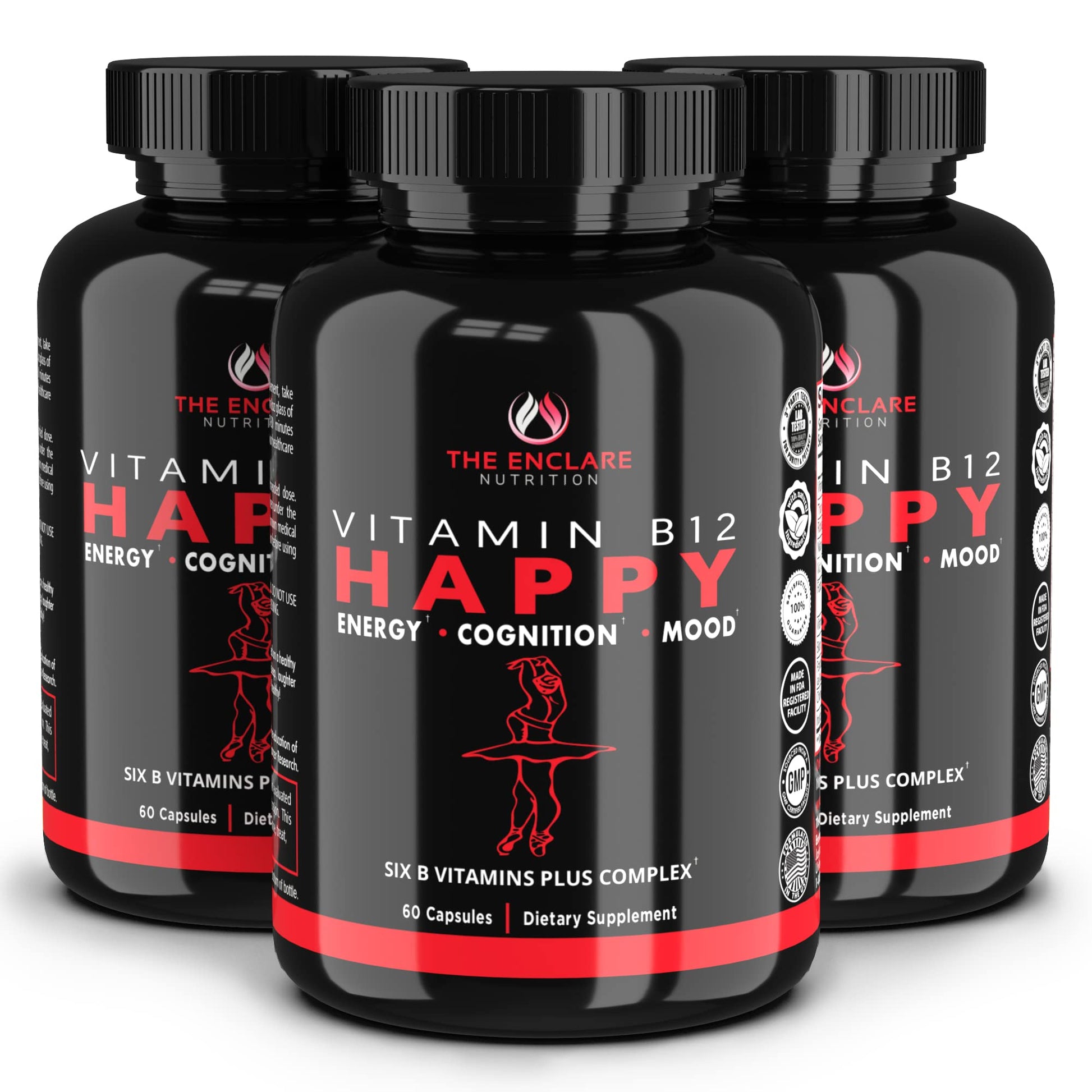 THE ENCLARE NUTRITION Vitamin B12 - B Complex Vitamins Supplement-Energy Metabolism, Nervous System Support, Brain, Heart, Tissue Health with Vitamin C & B(1,2, 3,5,6,7,8,9,12) Vegan Max Strength, 60 Capsules