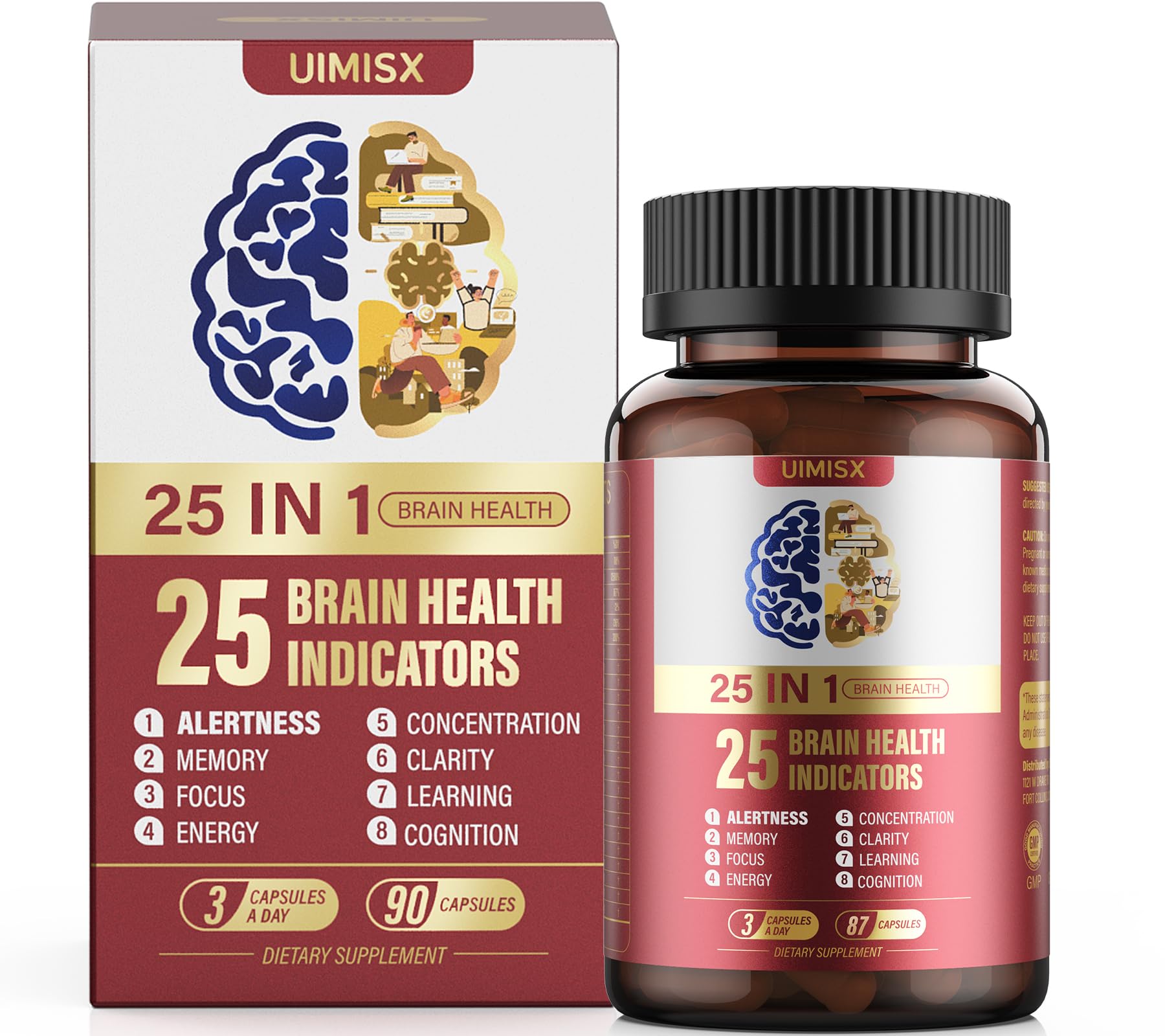 UIMISX Alpha GPC, Huperzine-A, L-Tyrosine and Phosphatidylserine, Plus Vitamin B6 & B12 Capsules, 90 Count