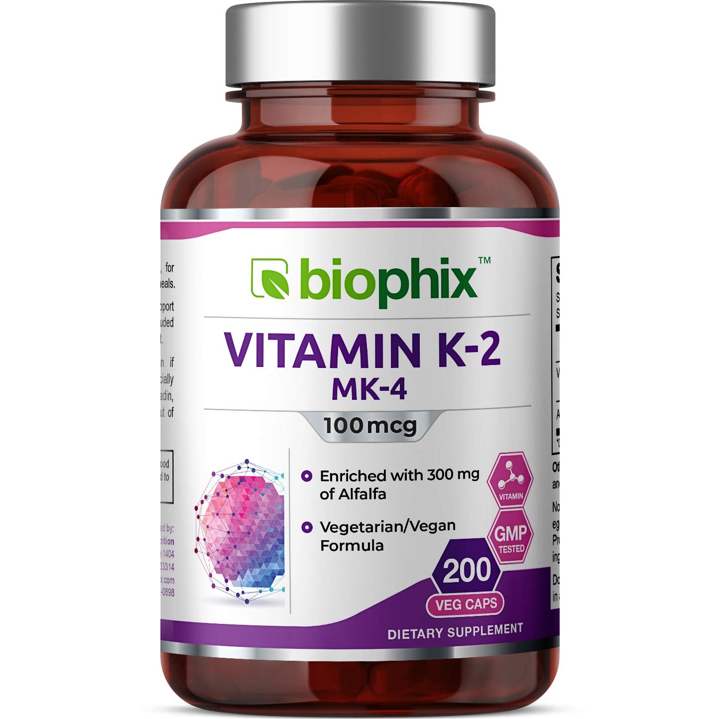 Biophix Vitamin K2 MK-4 100 mcg with Alfalfa Capsules, 200