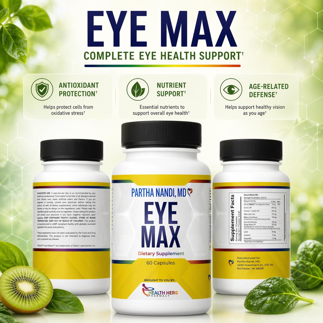 Partha Nandi, MD Lutein Zeaxanthin Lycopene Eye Vision Supplement Softgel 60
