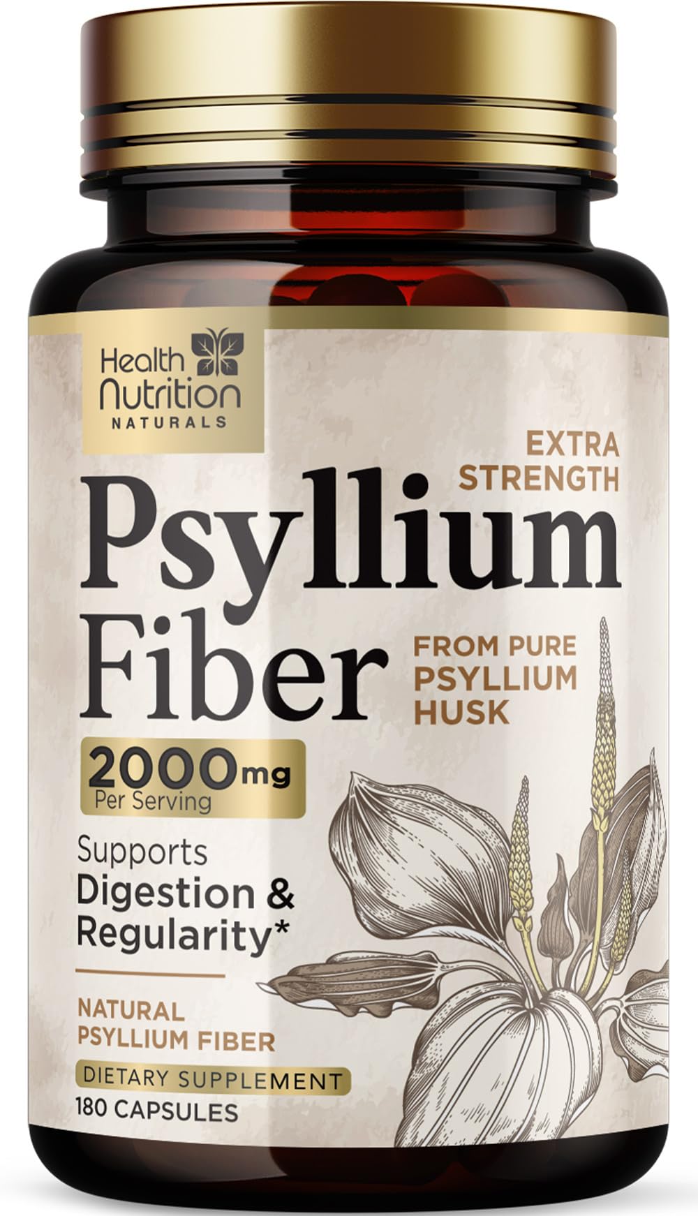 Health Nutrition Naturals Psyllium Husk Capsules, 180 Capsules