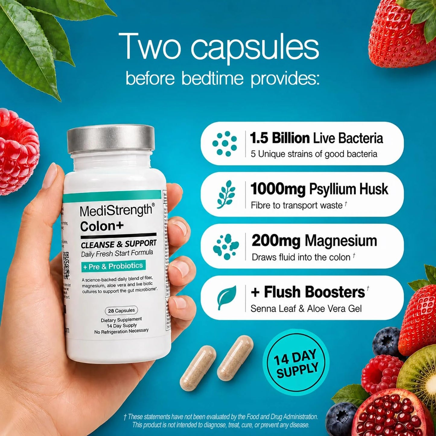 MediStrength Colon+ Cleanse & Support, Pre + Probiotics Capsule, 28 Capsules