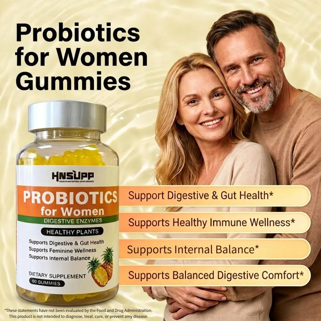 HNSUPP Women Probiotic Gummies Sugar Free Tropical Pineapple Chew, 60 Count