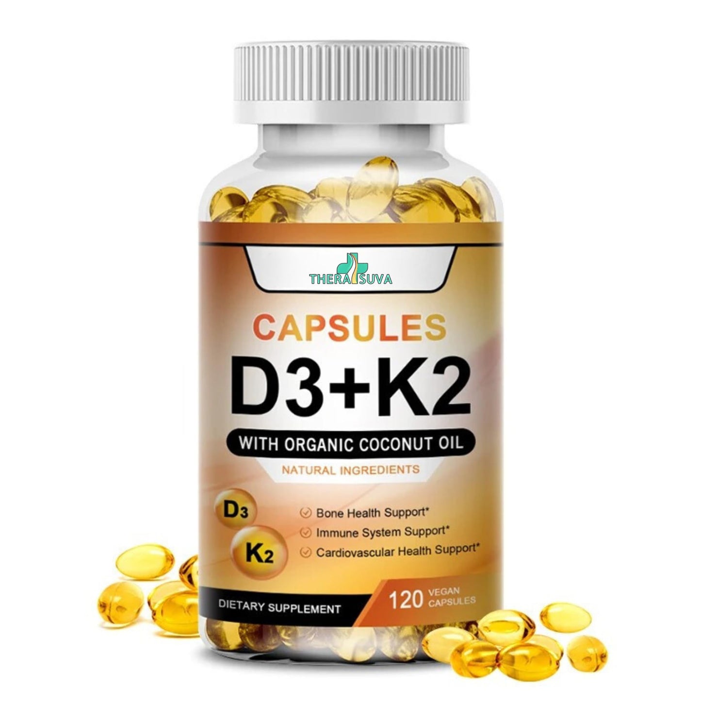 TheraSuva Vitamin D3 5000 IU + K2 Softgels, 120 Count