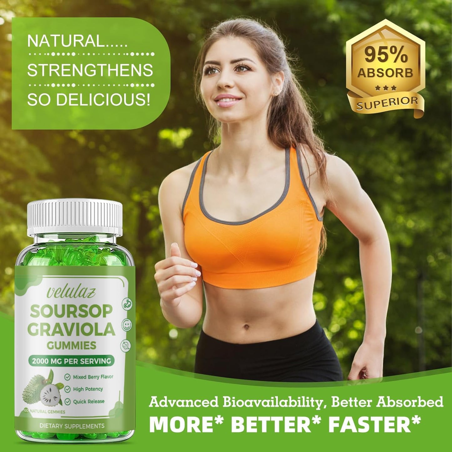 velulaz Soursop Graviola Gummies - Extra Strength with Vitamin C & Zinc, 60 Gummies