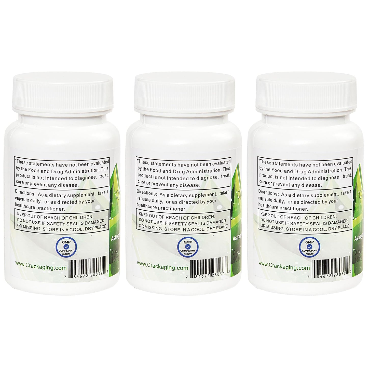 Crackaging Cycloastragenol 98% Immune Support Anti Aging Telomere Intestinal Absorption Supplement Capsules, 90 Capsules in 3 Bottles
