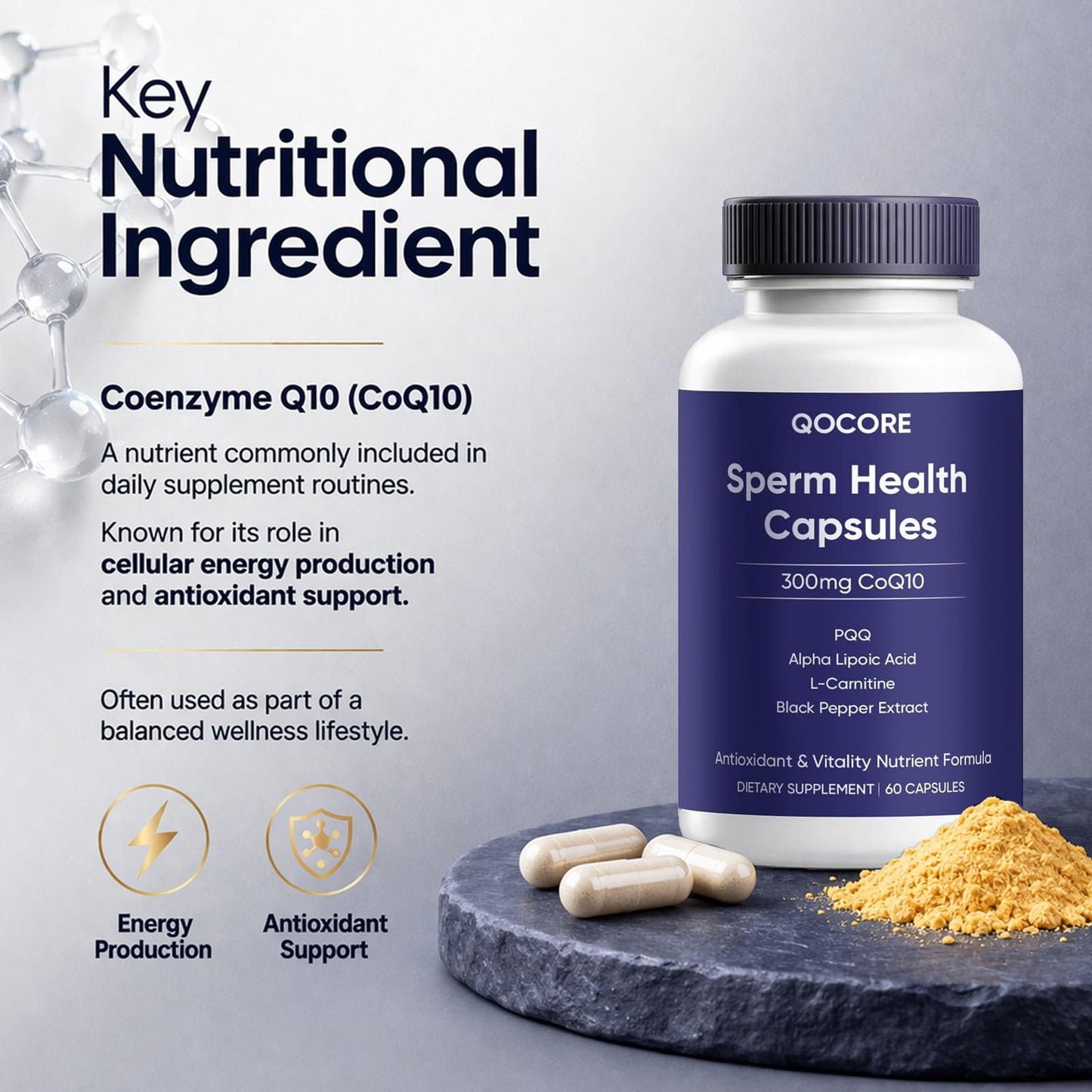 Boaccy Qocore Men’s Reproductive Support Capsules with CoQ10, Antioxidant Formula, 60 Capsules