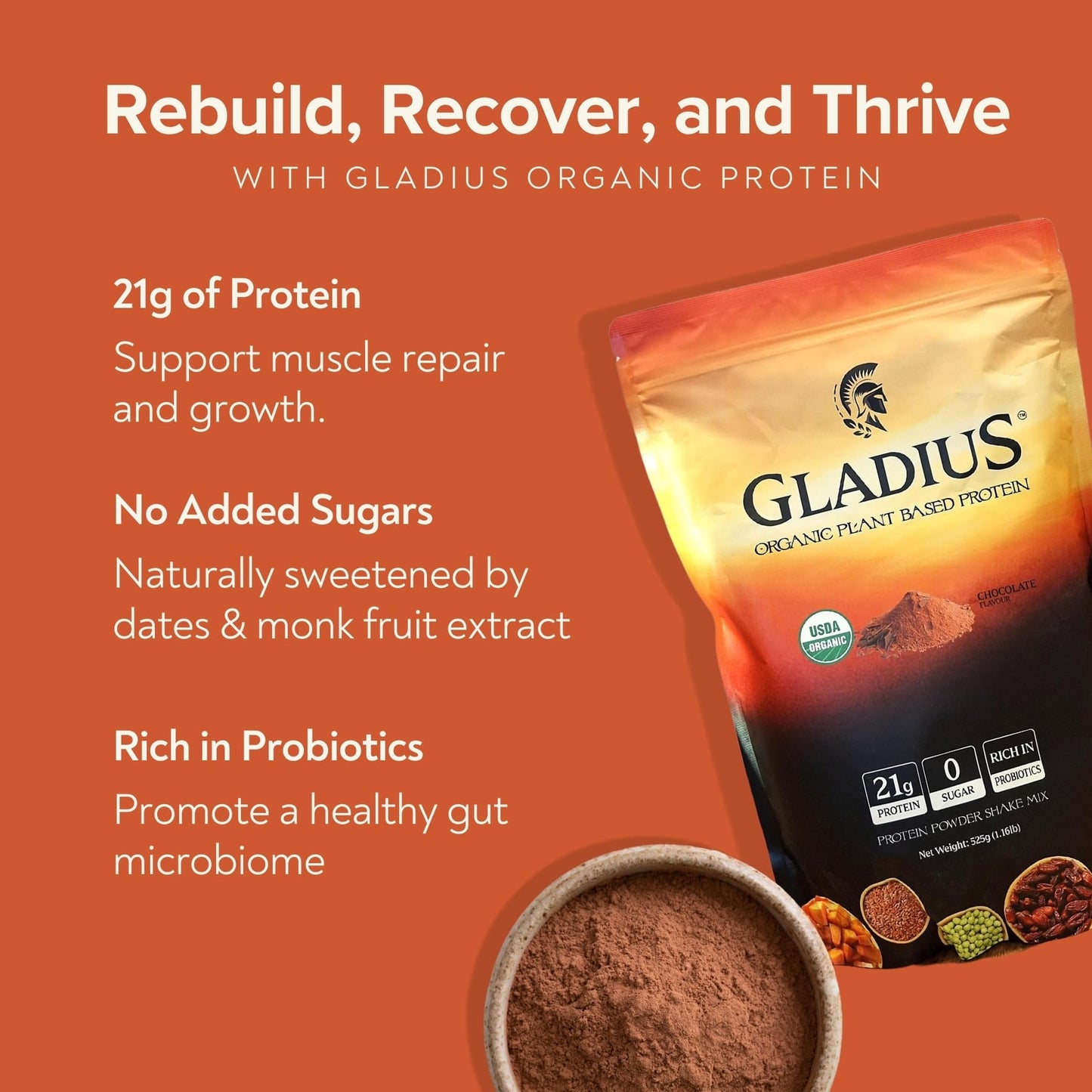 GLADIUS Organic Plant Based Protein Powder Chocolate 19 Servings