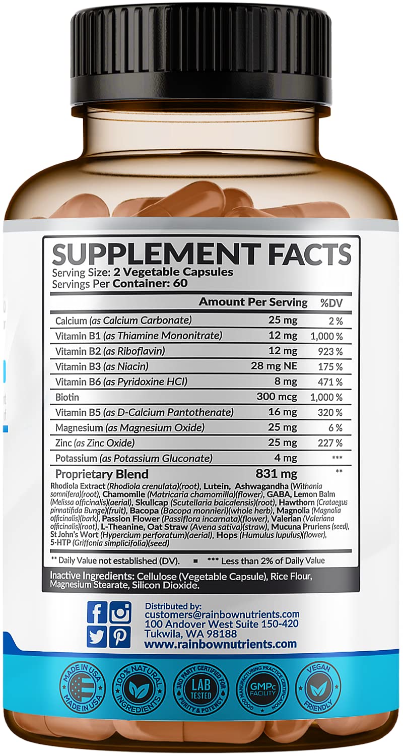 Rainbow Nutrients, LLC 28 in 1 Calm Mood Support Supplement Capsule, 120 Capsules