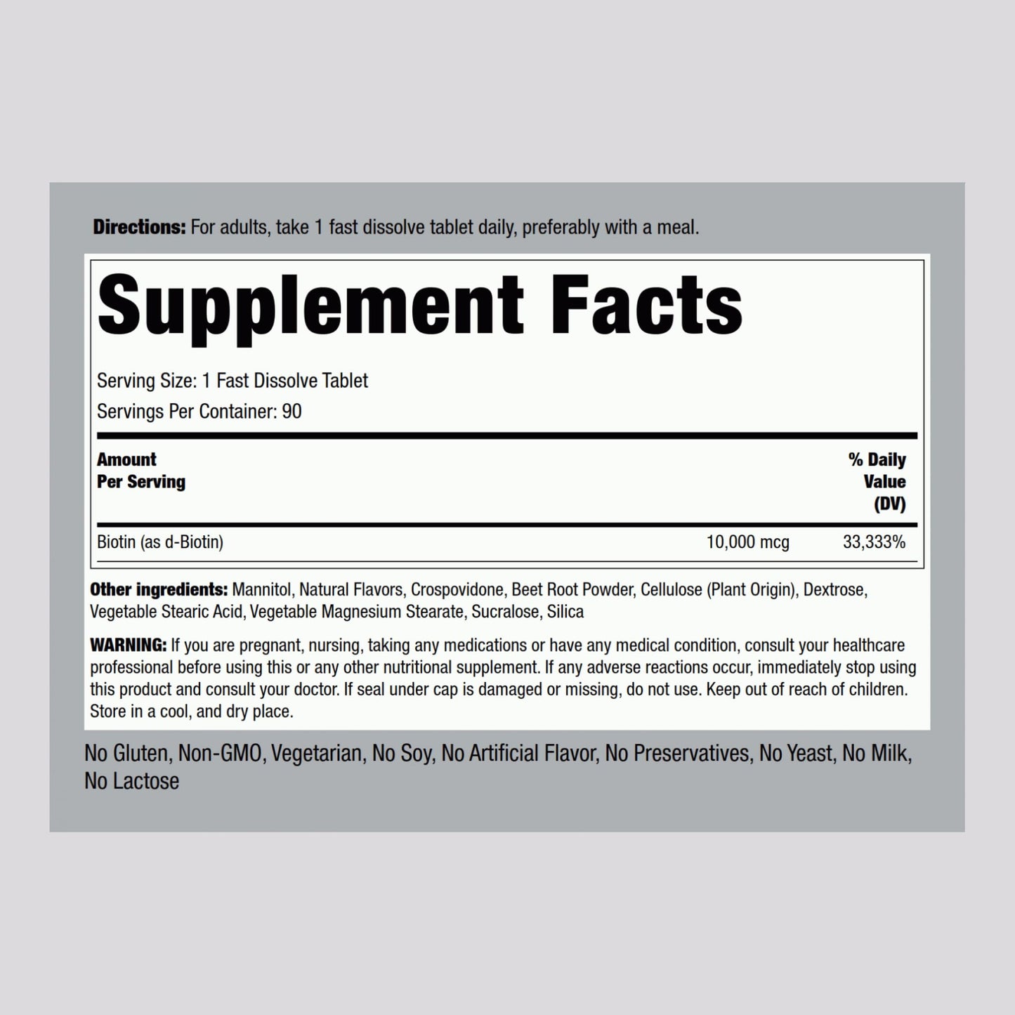 Piping Rock Biotin 10000mcg Fast Dissolve Tablets, 90 Count