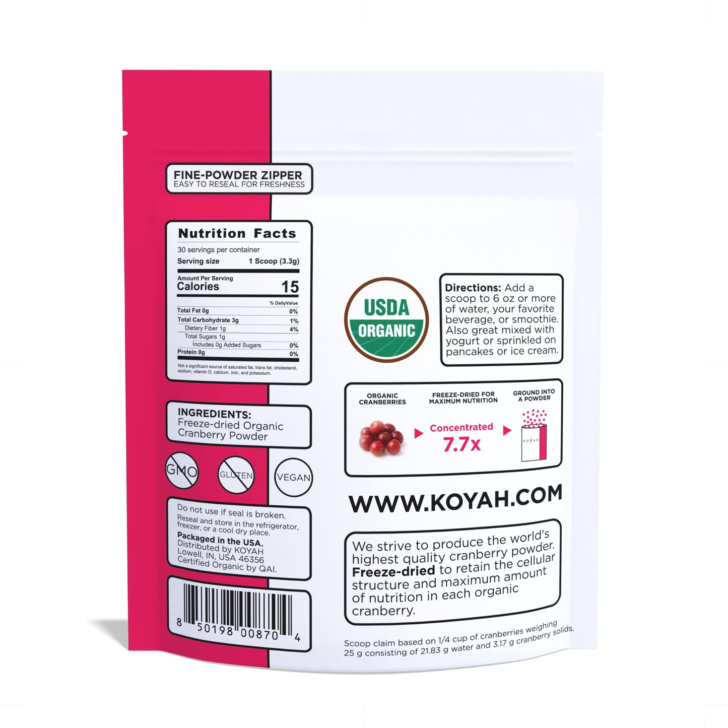 KOYAH Organic Cranberry Powder 3.5 oz
