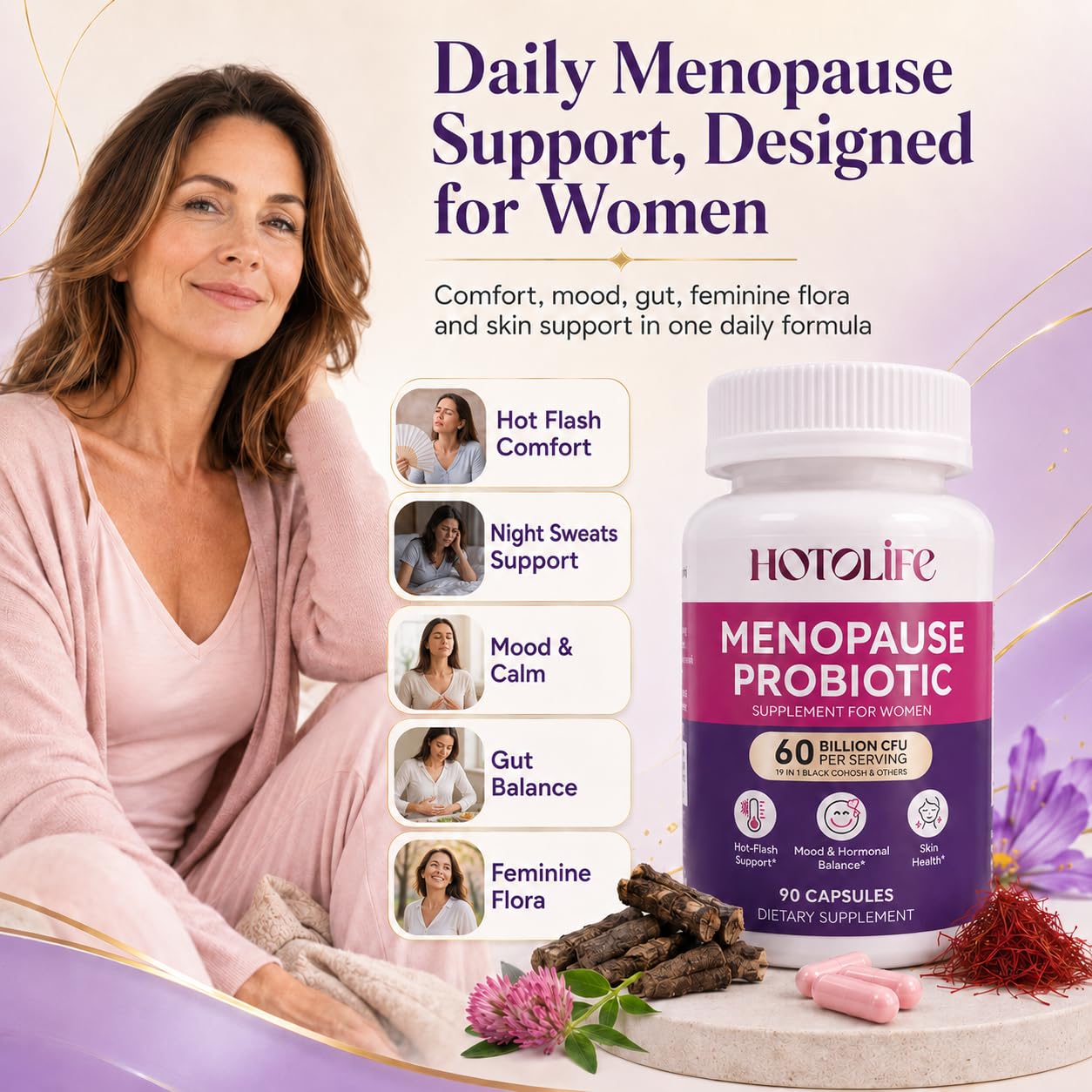 Hotolife Menopause Supplements for Women, Menopause Support, 90 Capsules