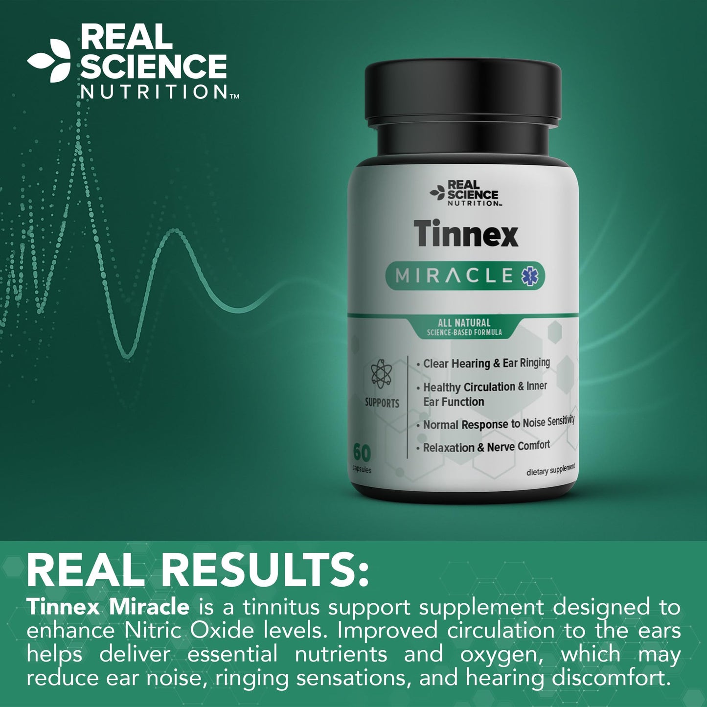 Real Science Nutrition Tinnex Miracle Tinnitus Relief Supplement Capsules 60 Count