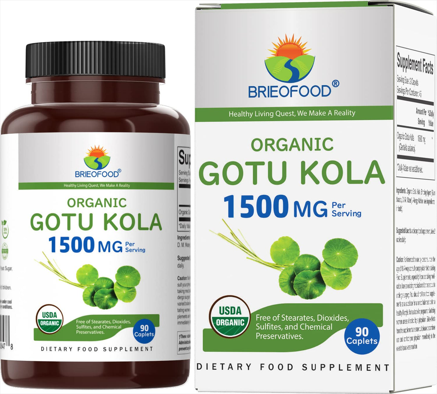 Brieofood Organic Gotu Kola 1500mg Tablet, 90 Count