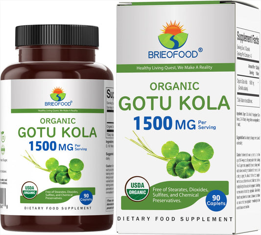 Brieofood Organic Gotu Kola 1500mg Tablet, 90 Count